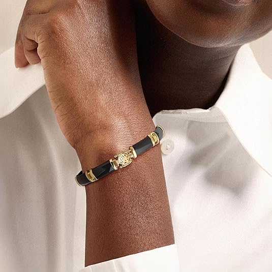 Ross-Simons Black Agate Good Fortune Bracelet in 18kt Gold Over Sterling