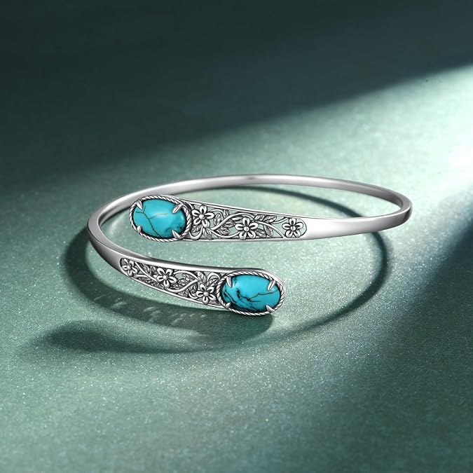 Genuine Natural Turquoise Chunky Adjustable Bracelet 925 Sterling Silver
