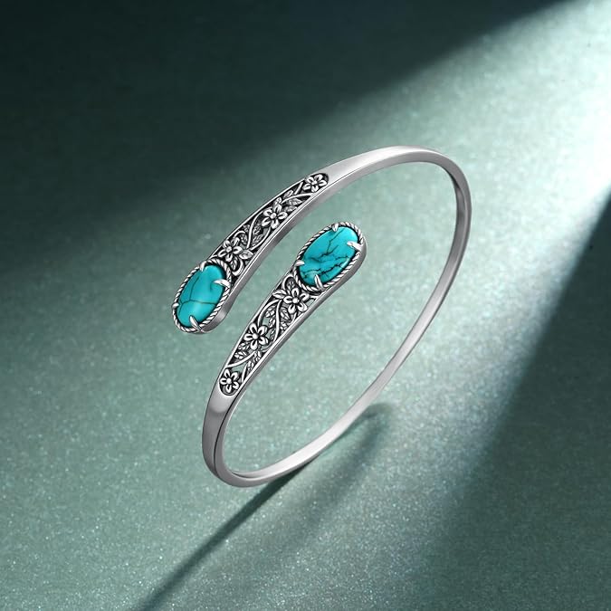 Genuine Natural Turquoise Chunky Adjustable Bracelet 925 Sterling Silver
