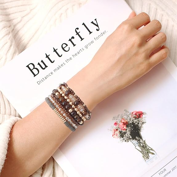 GOOJIDS Surfer Heishi Clay Bead Bracelets for Women