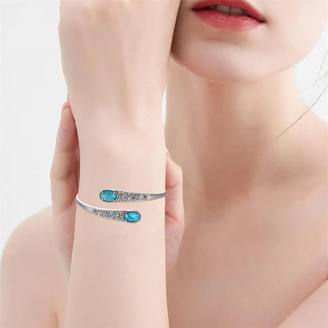 Genuine Natural Turquoise Chunky Adjustable Bracelet 925 Sterling Silver