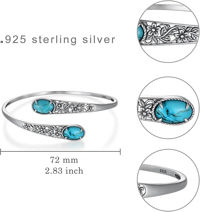 Genuine Natural Turquoise Chunky Adjustable Bracelet 925 Sterling Silver