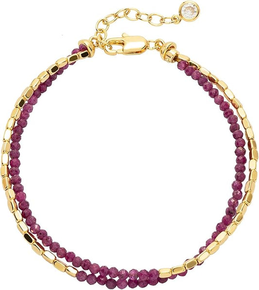 MTMY Gemstone Beaded Bracelets for Women,14K Gold
