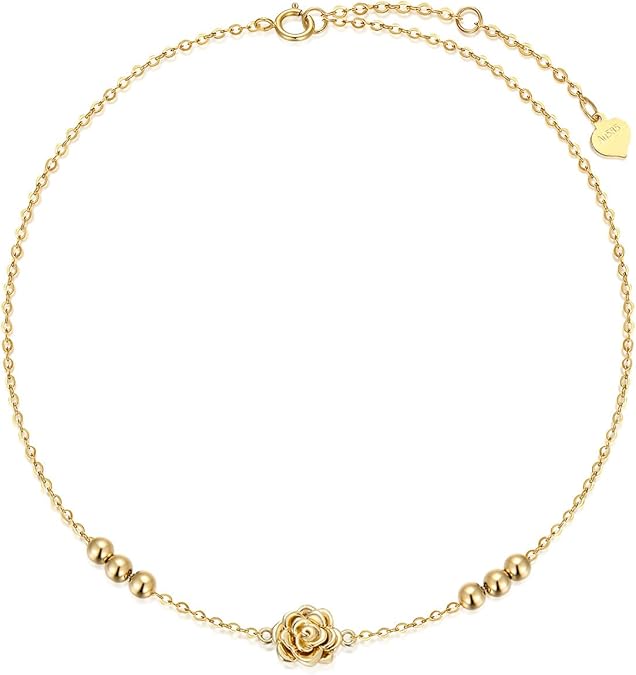 Solid 14K Gold Rose Anklet for Women