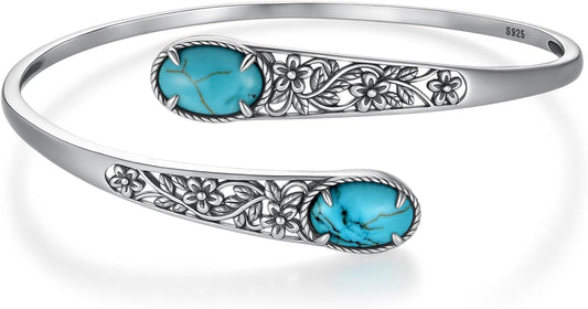 Genuine Natural Turquoise Chunky Adjustable Bracelet 925 Sterling Silver