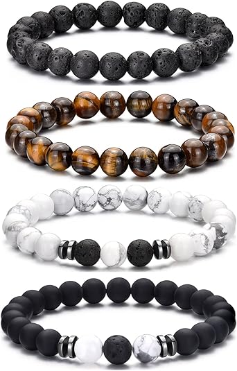 RANKEEF Tiger Eye Bracelet For Men 8MM Natural Stone