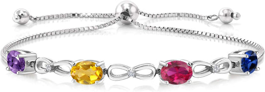 4 Gemstone Birthstone and White Lab Grown Diamond Infinity Tennis Bracelet For Women