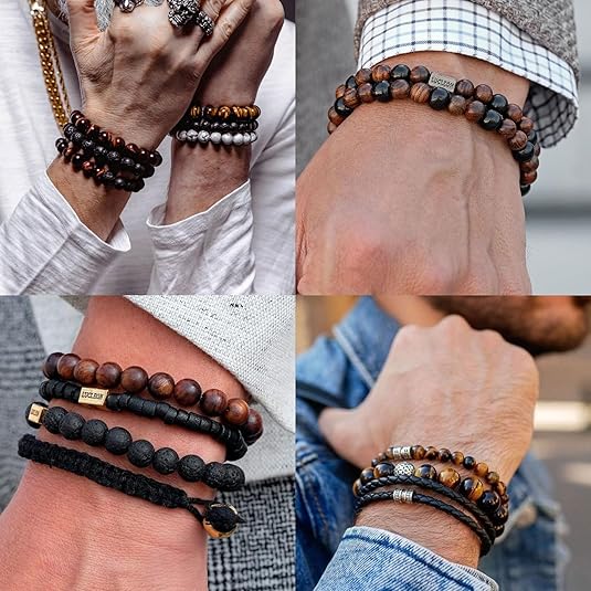 RANKEEF Tiger Eye Bracelet For Men 8MM Natural Stone