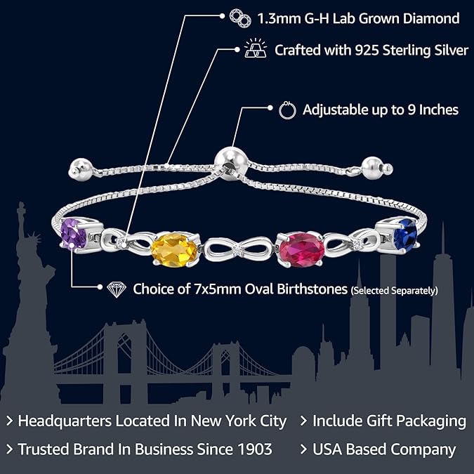 4 Gemstone Birthstone and White Lab Grown Diamond Infinity Tennis Bracelet For Women