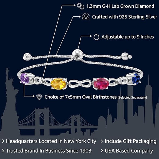 4 Gemstone Birthstone and White Lab Grown Diamond Infinity Tennis Bracelet For Women