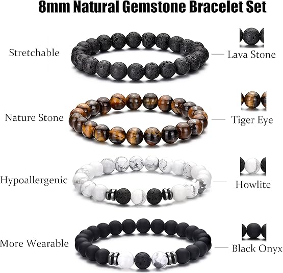RANKEEF Tiger Eye Bracelet For Men 8MM Natural Stone