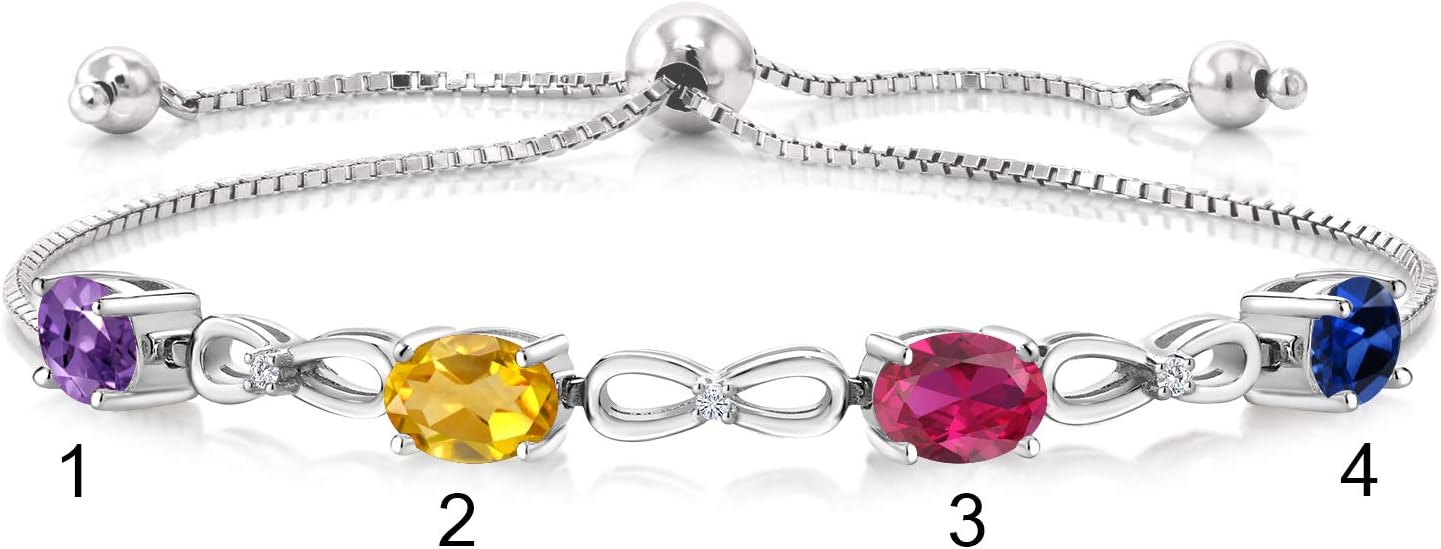 4 Gemstone Birthstone and White Lab Grown Diamond Infinity Tennis Bracelet For Women