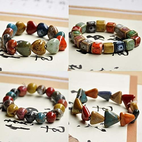 Love Heart Ceramic Bracelet, Flower-Glazed Beaded Bracelet