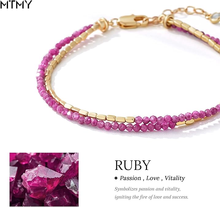 MTMY Gemstone Beaded Bracelets for Women,14K Gold