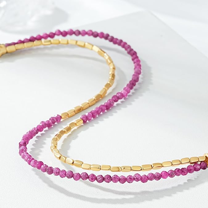 MTMY Gemstone Beaded Bracelets for Women,14K Gold