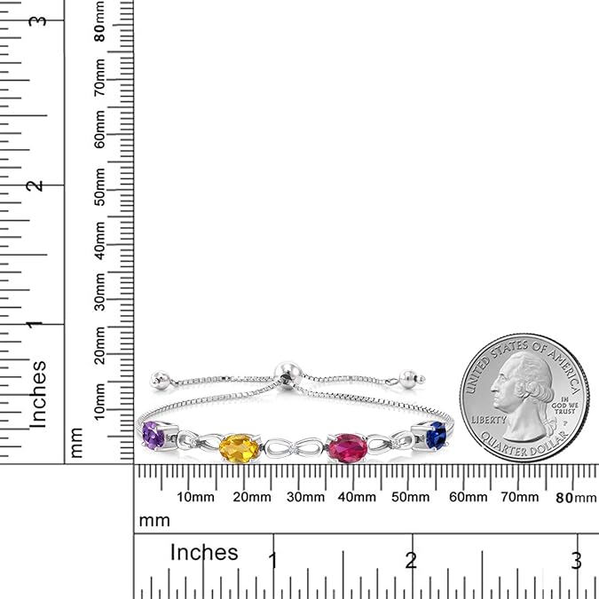 4 Gemstone Birthstone and White Lab Grown Diamond Infinity Tennis Bracelet For Women